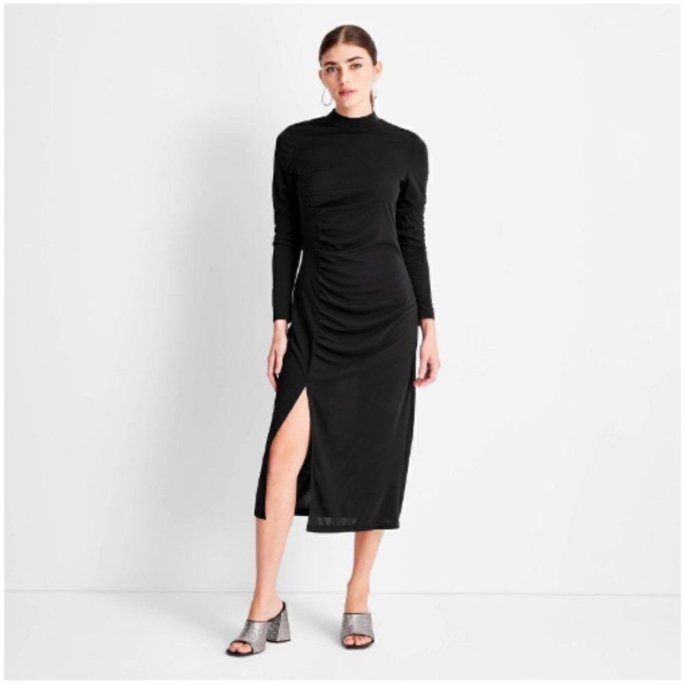 Future Collective Long Sleeve Ruched Slit Midi Dress size 4X